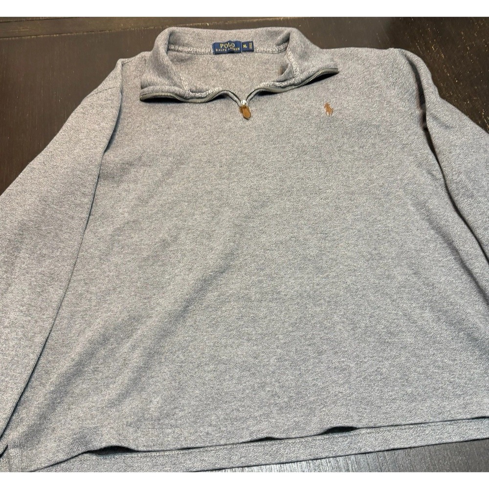 Polo Ralph Lauren Gray / Grey Knit 1/4 Quarter Zip Sweater Logo Accent Size L